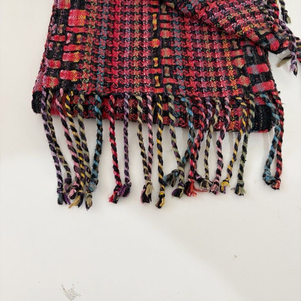 Muffy Young  Handwoven Handweaving Scarf in Black And Bright Colors Preowned - Picture 6 of 10